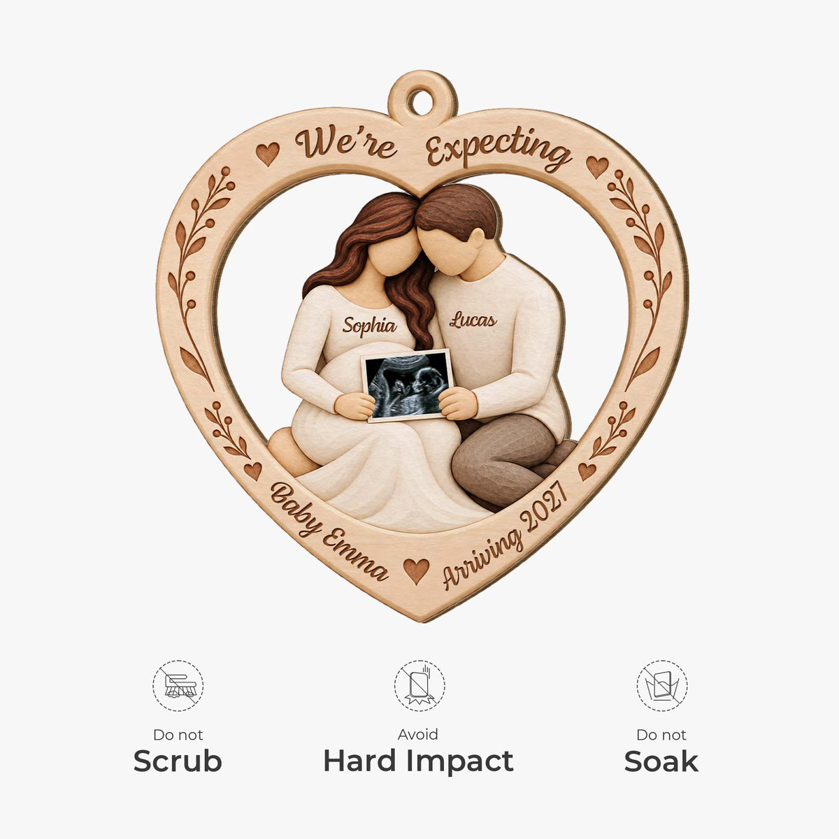 "We're Expecting" Personalized Wooden Ornament - Custom Ultrasound Photo Christmas Keepsake for Expecting Parents