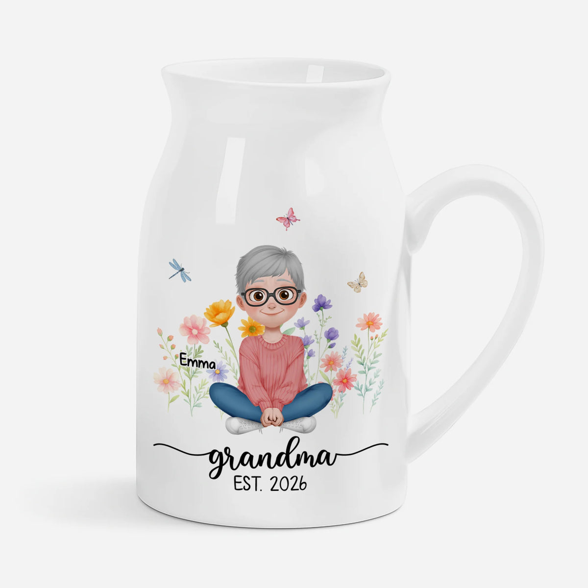 Custom Grandma Flower Vase - Personalized Ceramic Keepsake Pitcher Gift for Grandparents