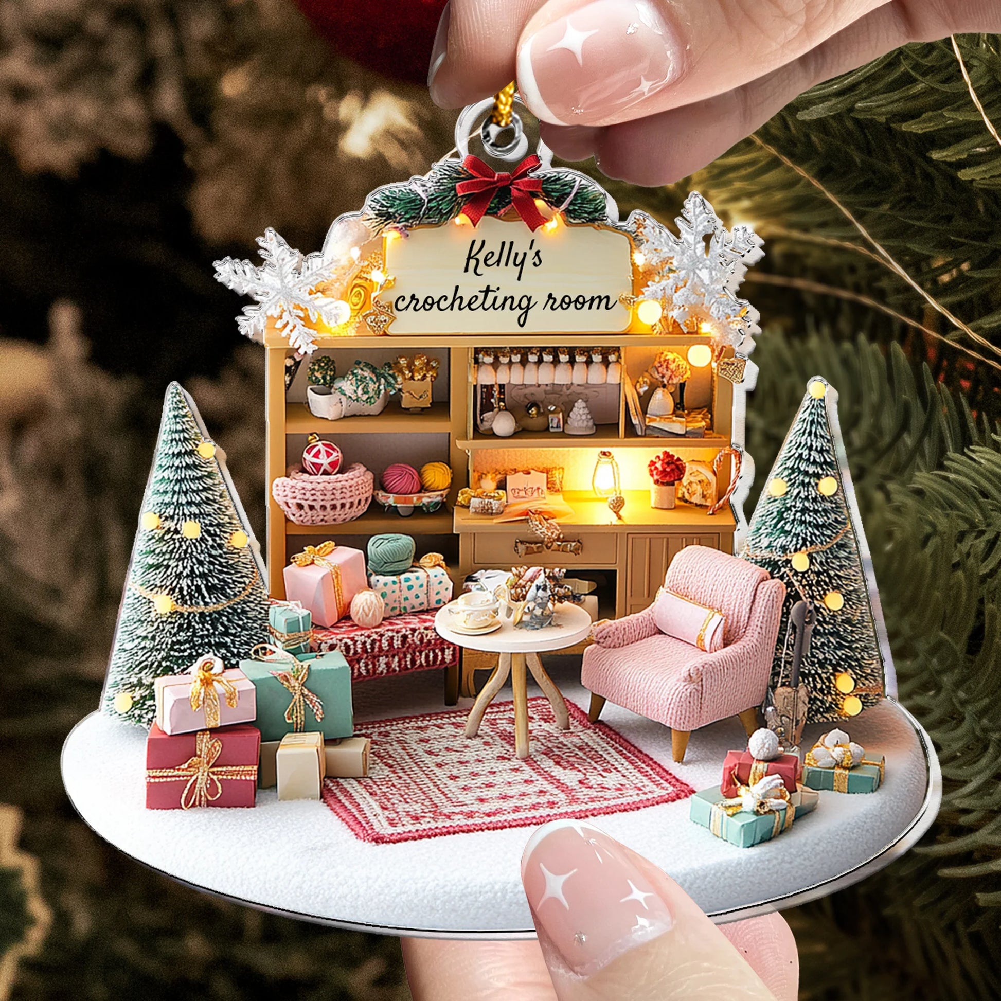 Crocheting Room Personalized Acrylic Ornament - Custom Craft Room Christmas Gift