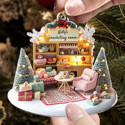 Crocheting Room Personalized Acrylic Ornament - Custom Craft Room Christmas Gift