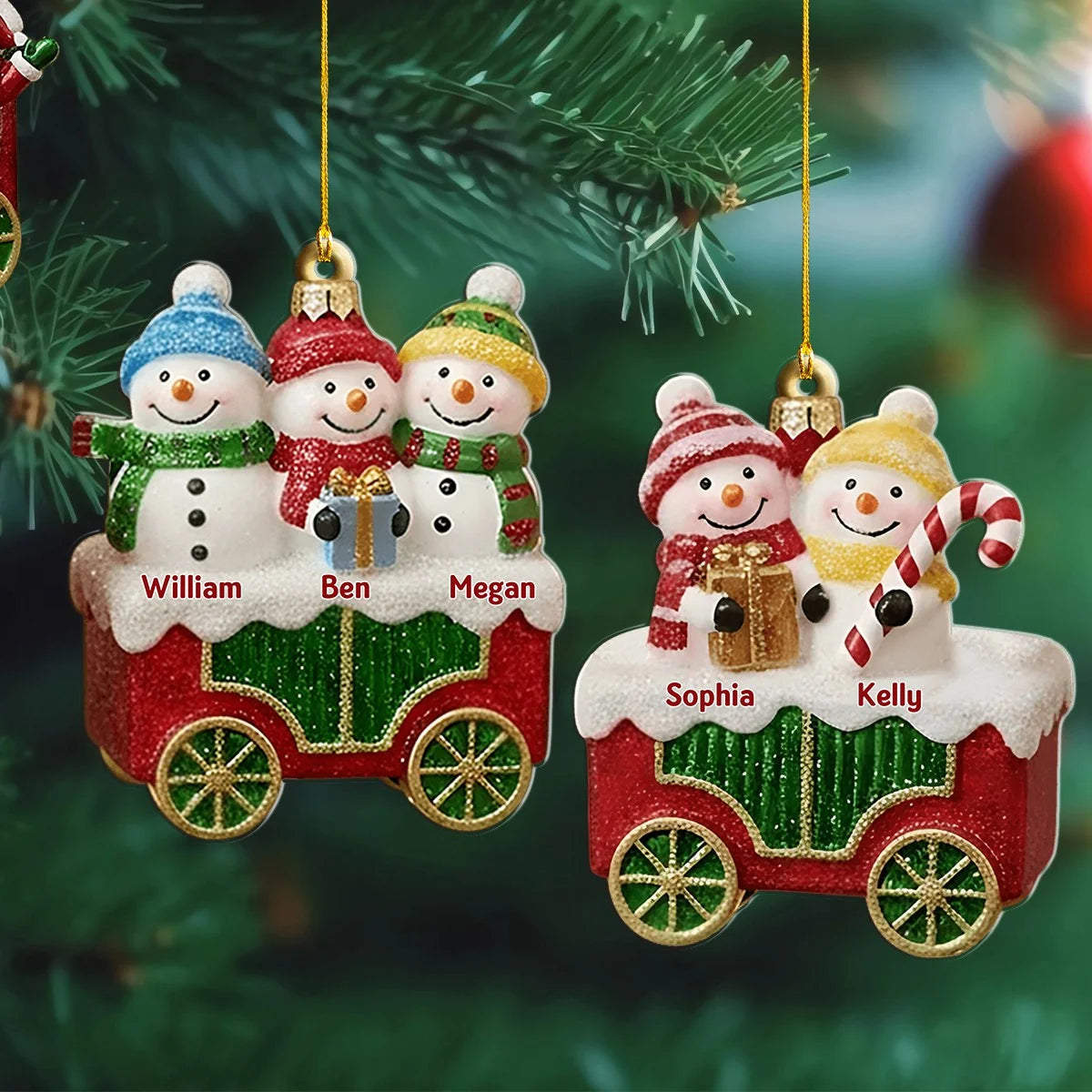 Family Christmas Train Personalized Wooden Ornament - Custom Holiday Keepsake Gift