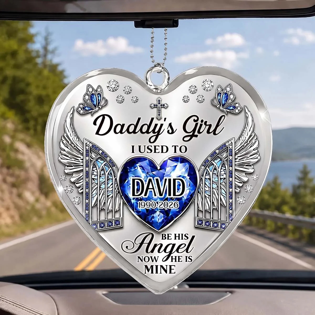 Personalized memorial heart ornament with angel wings design custom engraved tribute gift for family