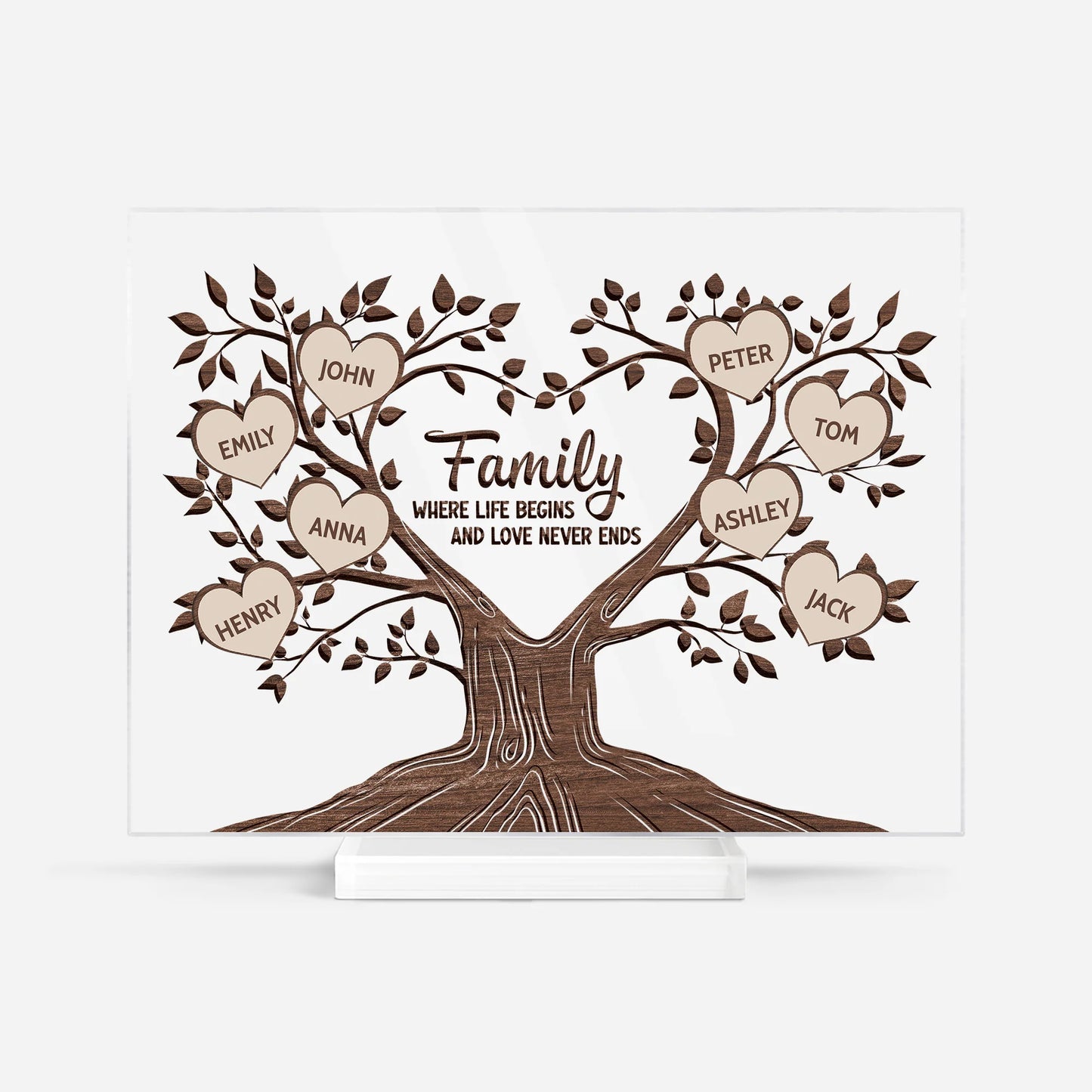 Custom Family Tree Acrylic Plaque for Mom with personalized design details for meaningful gifting