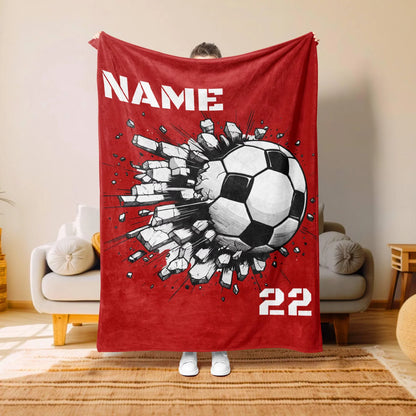 Custom Name & Number Soccer Blanket - Personalized Birthday Gift for Kids & Youth Players