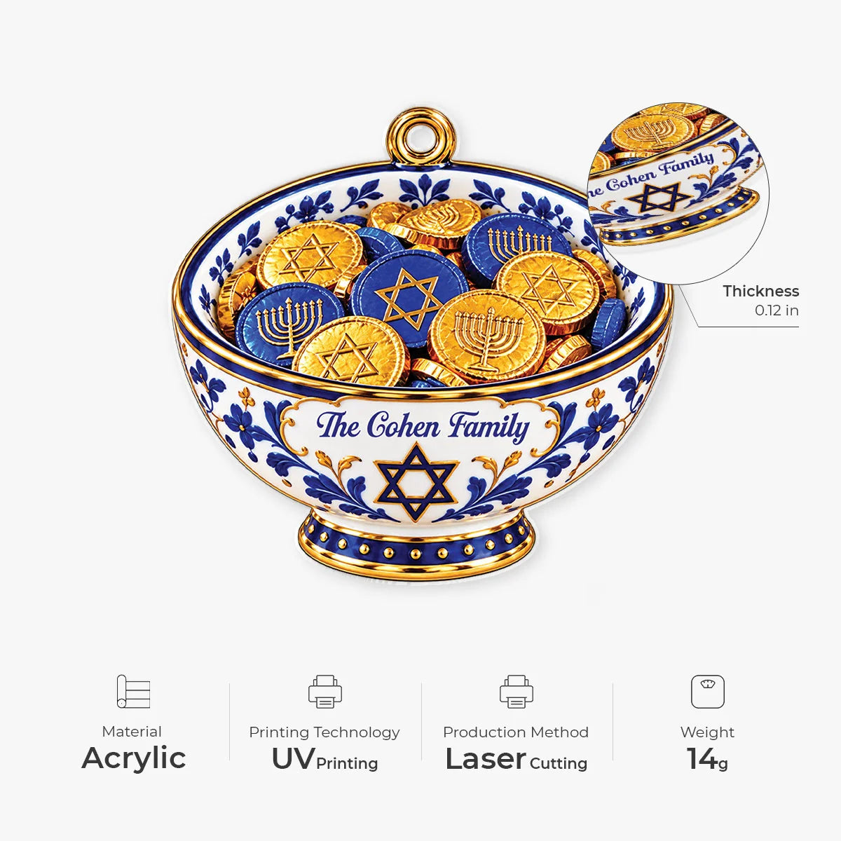 Hanukkah Traditional Cuisine Personalized Acrylic Ornament - Custom Family Holiday Keepsake Gift