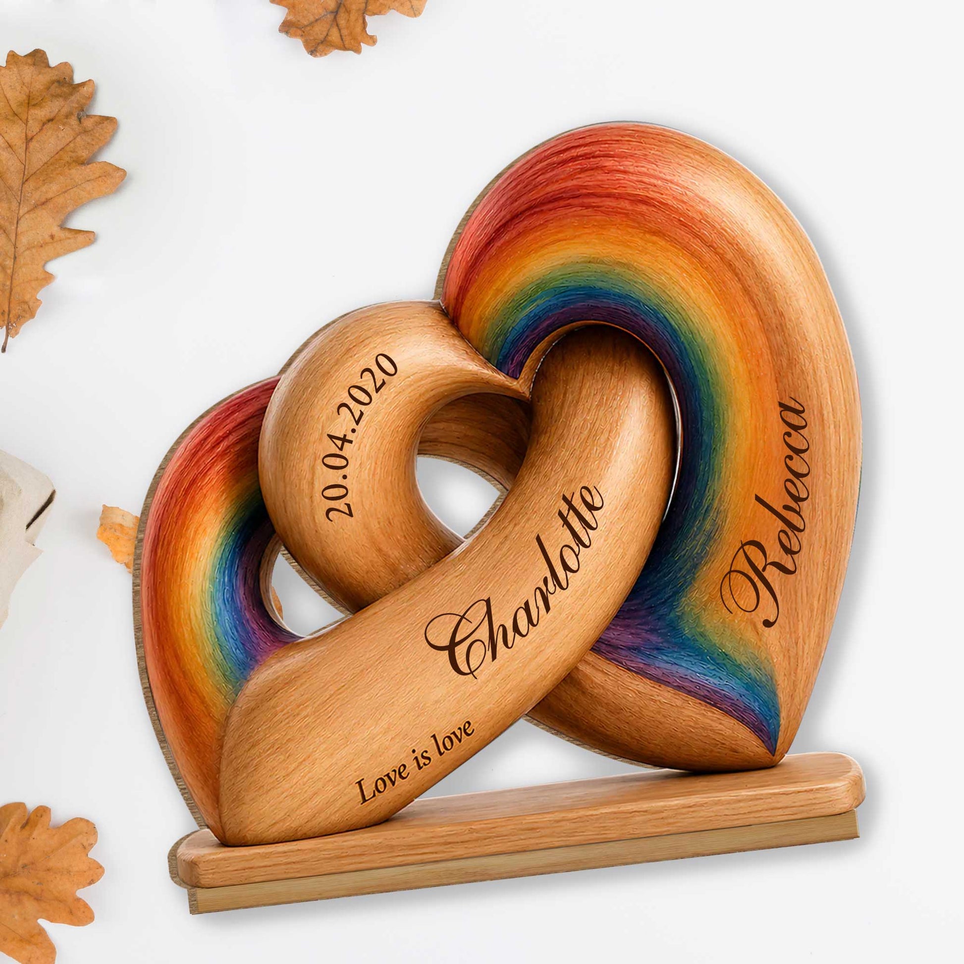 Wood Sign material and size view - Custom Lgbtq Rainbow Heart Wooden Plaque