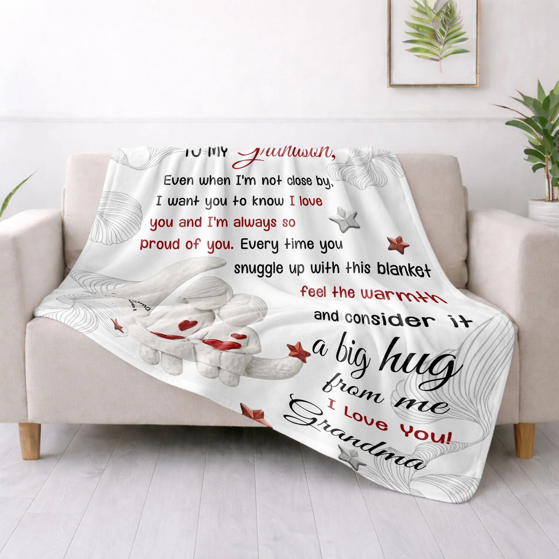 Blanket material and size view - Personalized Grandson Blanket