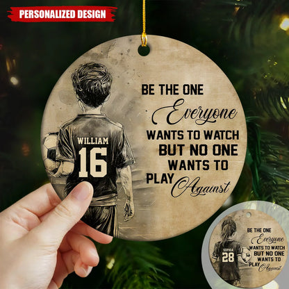 Ceramic Ornament material and size view - Custom Soccer Christmas Ornament