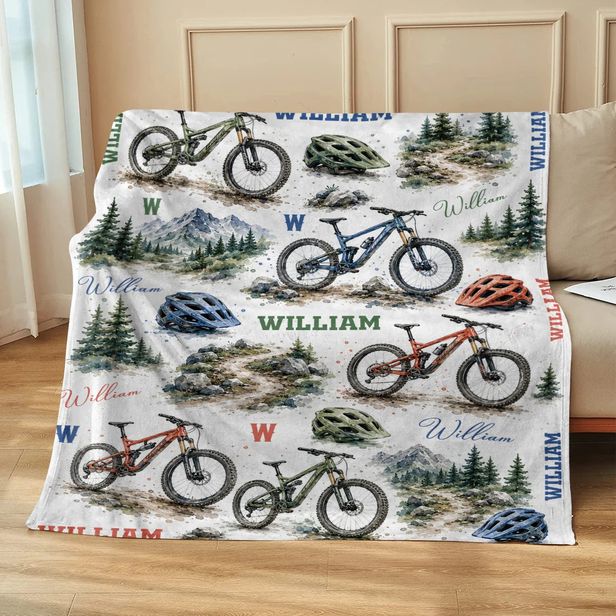 Personalized Mountain Bike Blanket - Custom Name MTB Throw Blanket for Kids