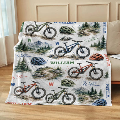 Personalized Mountain Bike Blanket - Custom Name MTB Throw Blanket for Kids