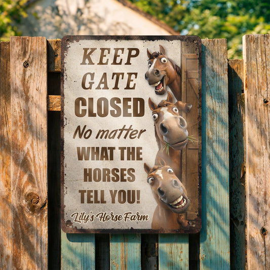 Personalized Horse Farm Metal Sign for Dad with personalized design details for meaningful gifting