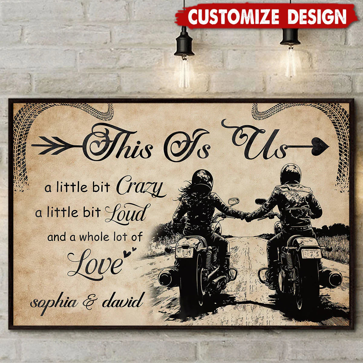 Custom Motorcycle Couple Canvas for Wife with personalized design details for meaningful gifting image 6
