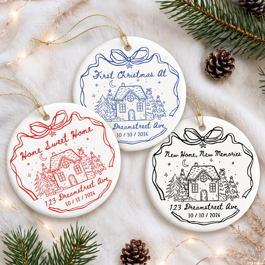 "Home Sweet Home" Personalized Ceramic Ornament - Custom Keepsake & First Christmas Gifts for New Home