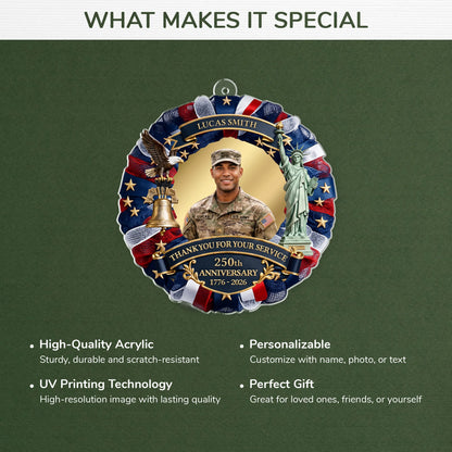 Thank You for Your Service Personalized Veteran Photo Acrylic Ornament - Custom US Military America 250 Gifts