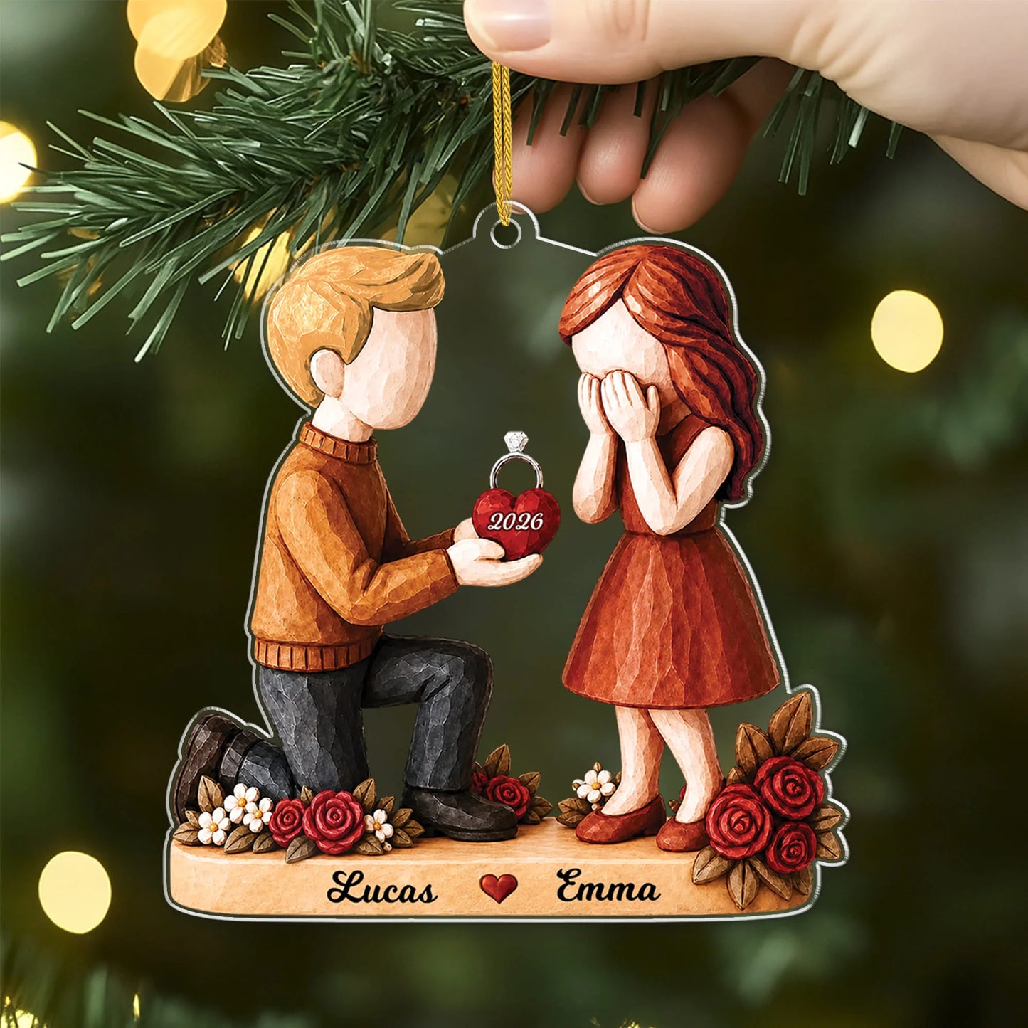 Personalized Engagement Christmas Acrylic Ornament - Custom Proposal Couple Keepsake Gift for Newly Engaged