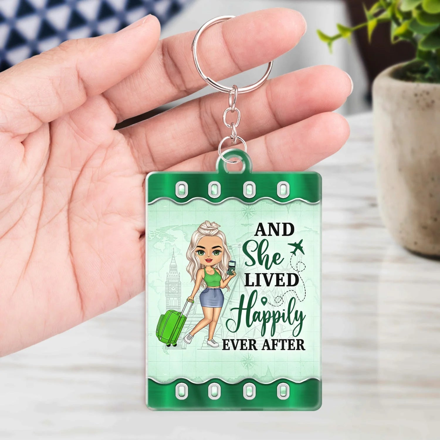 Keychain material and size view - Personalized Travel Acrylic Keychain