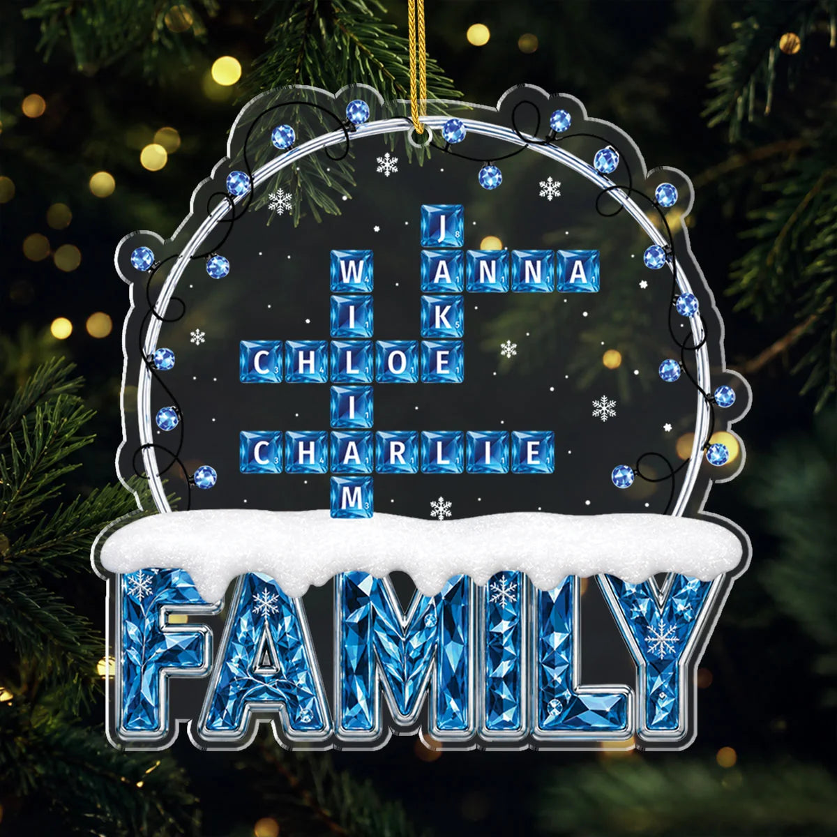 Custom Crossword Snow Globe Acrylic Ornament - Personalized Christmas Family Names Keepsake Gift