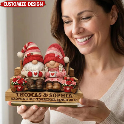 Growing Old Together Personalized Wooden Plaque for Couples - Custom Gnome Anniversary Gift