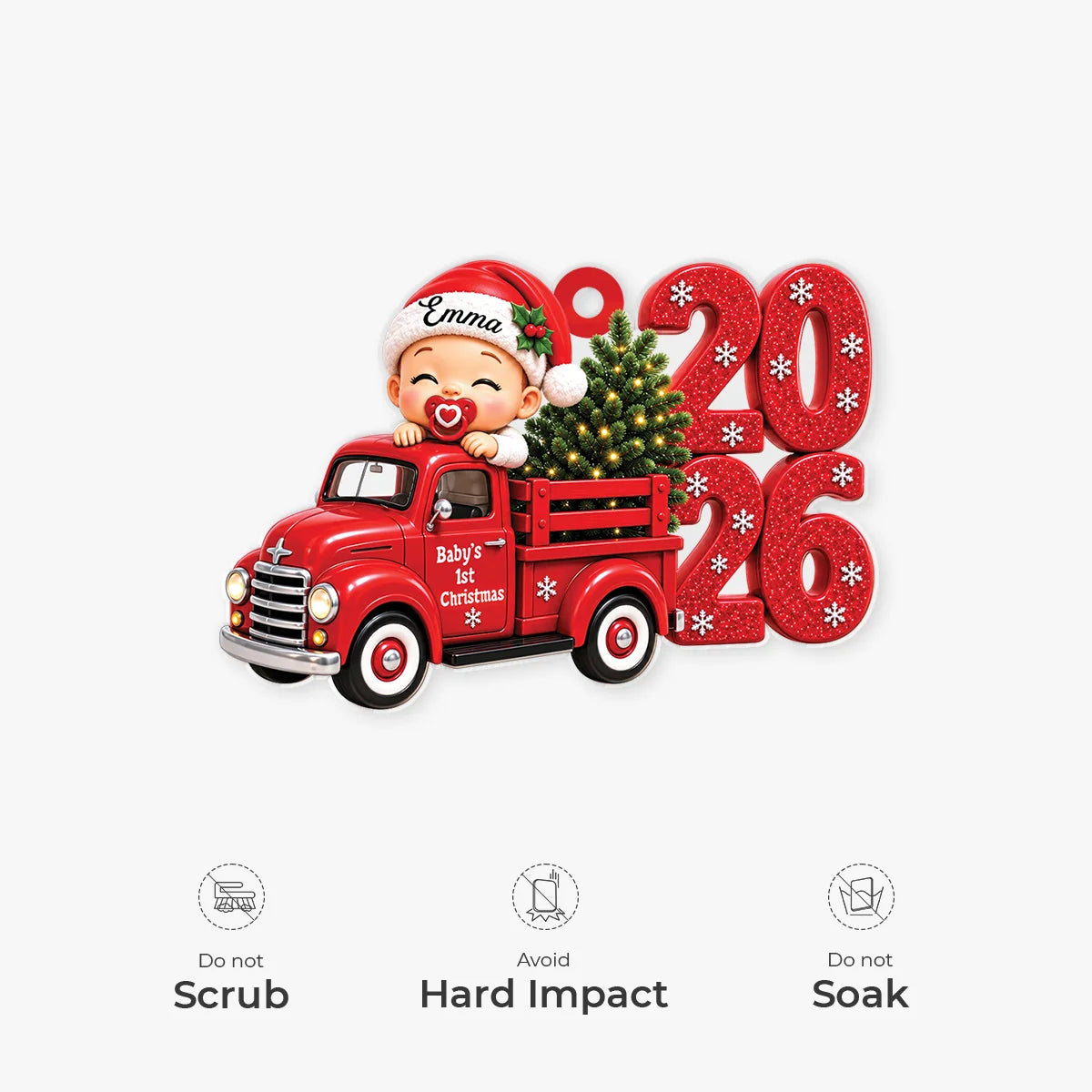 Baby’s 1st Christmas Custom Name Acrylic Ornament - Personalized Truck Keepsake Gift for Newborn