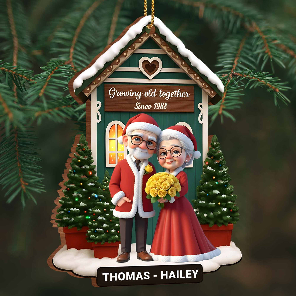Growing Old Together, Elderly Couple Christmas Ornament