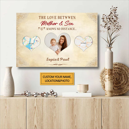 Love Between Mother & Son Knows No Distance - Custom Long Distance Map Poster / Canvas