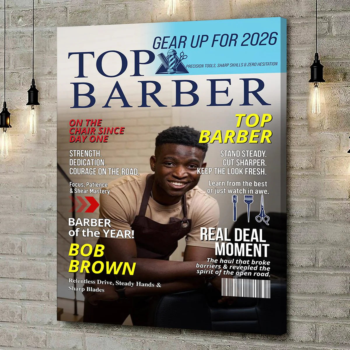 Custom Barber Magazine Cover Canvas for Dad with personalized design details for meaningful gifting