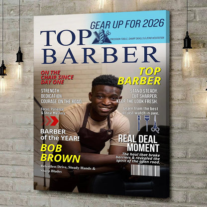 Custom Barber Magazine Cover Canvas for Dad with personalized design details for meaningful gifting