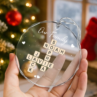 Our Grandkids Personalized Crossword Glass Ornament Custom Family Names Holiday Keepsake
