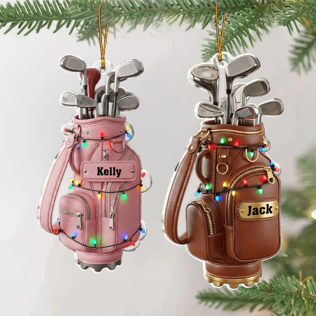 Custom Golf Bag Christmas Acrylic Ornament - Personalized Holiday Keepsake Gift for Golfers