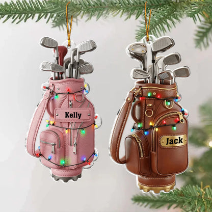 Custom Golf Bag Christmas Acrylic Ornament - Personalized Holiday Keepsake Gift for Golfers
