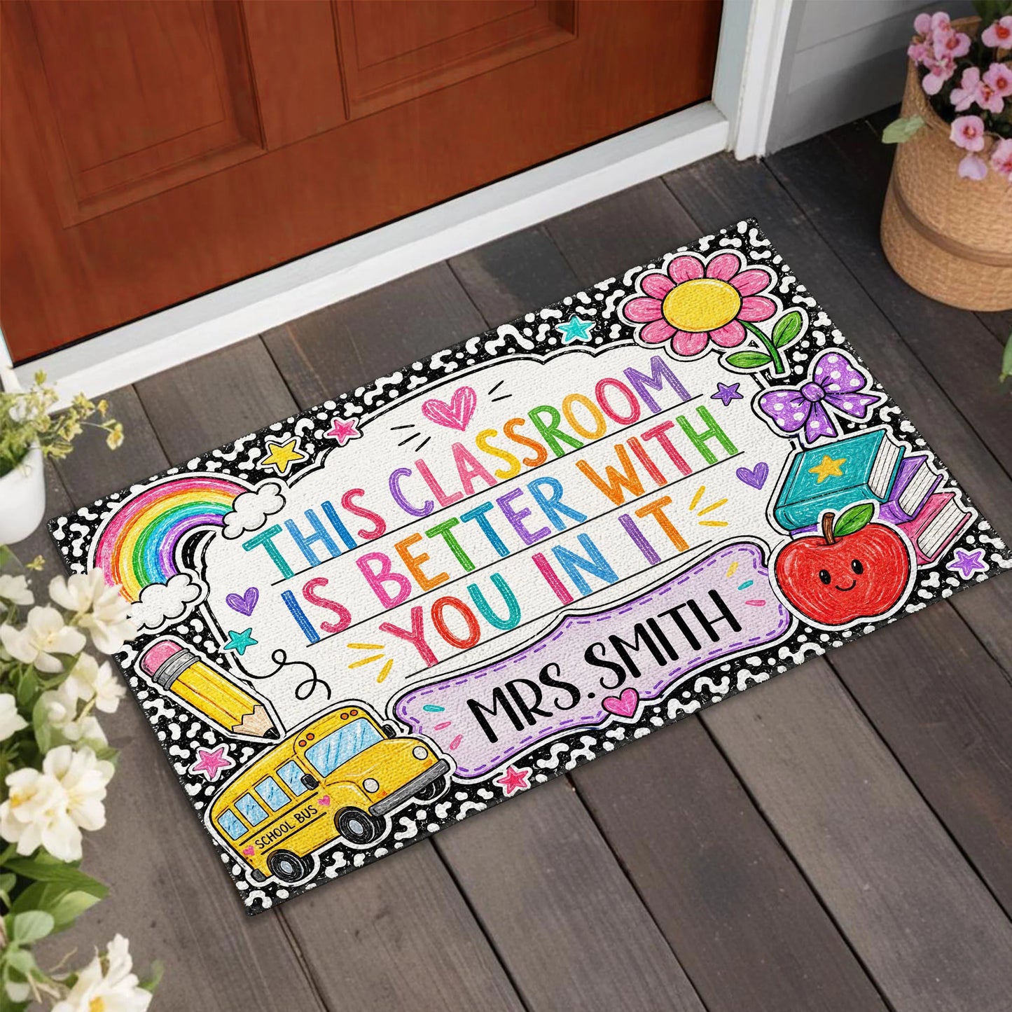 Doormat material and size view - Personalized Teacher Doormat
