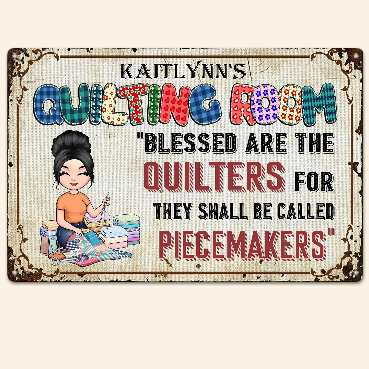 Blessed Are The Quilters Blessed Quilting Room Metal Sign - Custom Sewing Wall Art Keepsake Gift for Craft Lovers