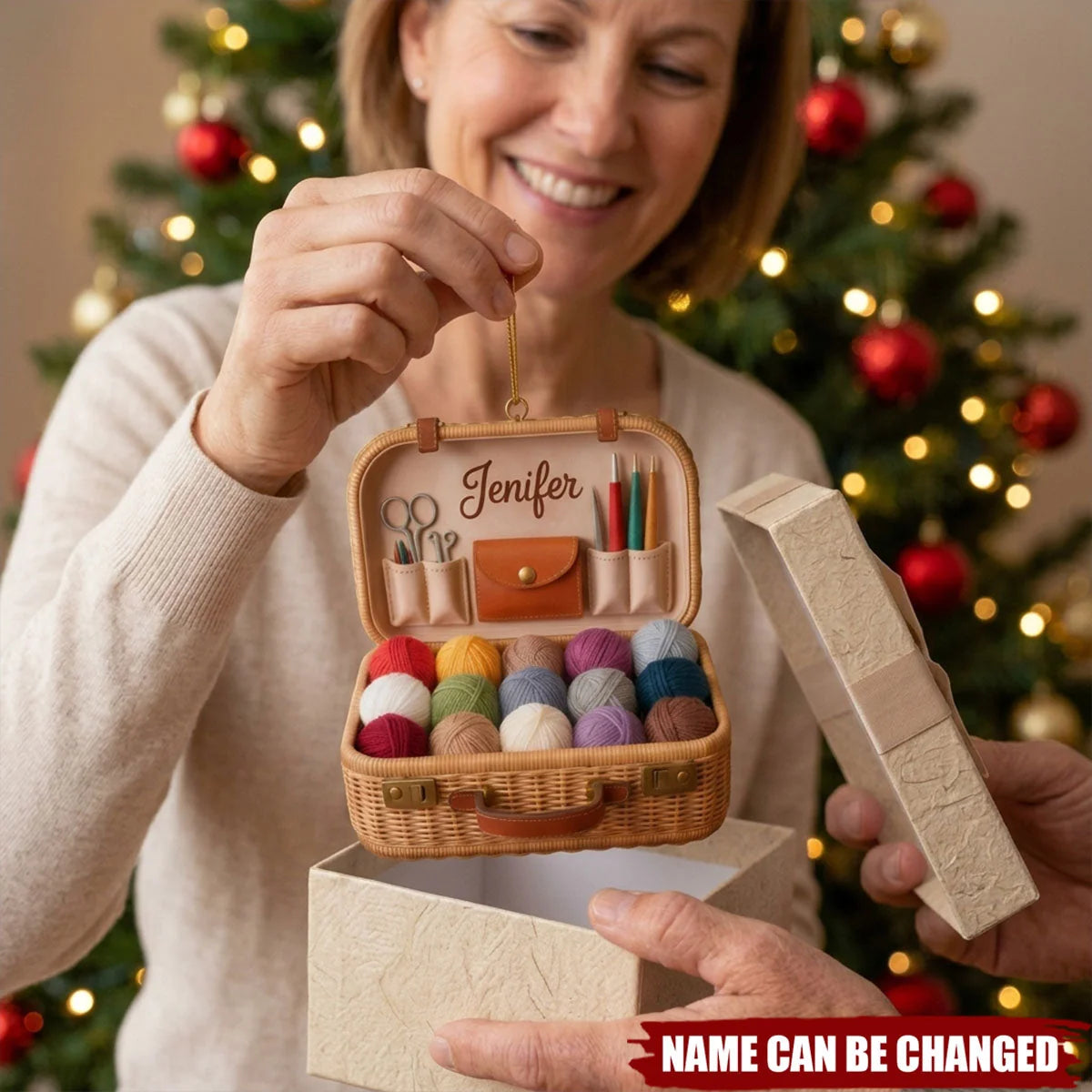 Personalized Knitting Basket Acrylic Ornament - Custom Yarn & Crochet Lover Christmas Tree Keepsake Gift