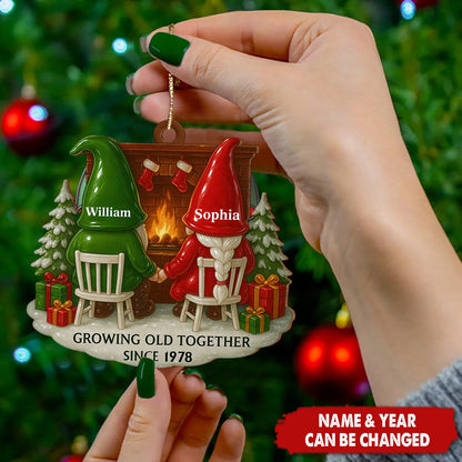 Growing Old Together Personalized Wooden Ornament - Custom Couple Christmas Gift Featuring Fireplace Dwarf Design