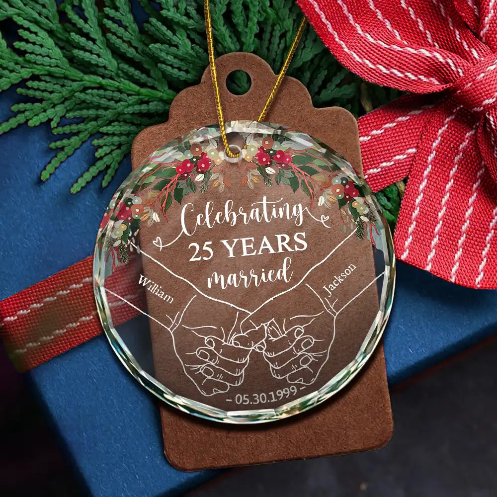 Celebrating Years Married Personalized Glass Ornament - Custom Anniversary Gift for Couples