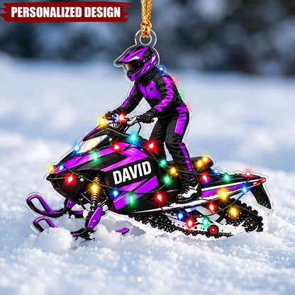 Custom Snowmobile Rider Christmas Ornament - Personalized Name Winter Sports Acrylic Keepsake