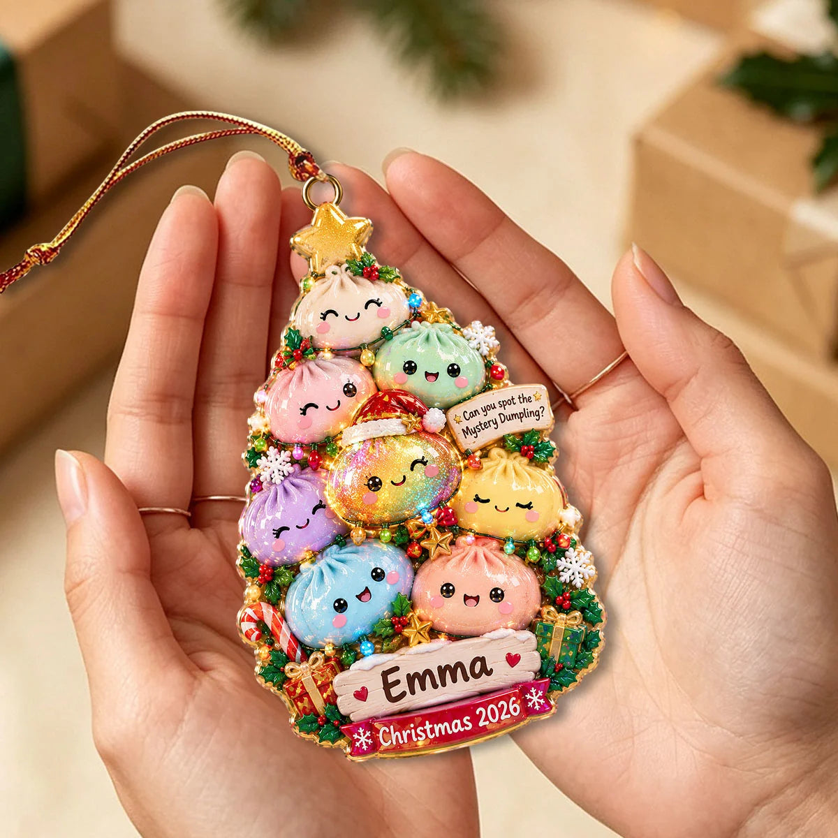 Can You Spot The Mystery Dumpling? Personalized Dumpling Christmas Ornament - Custom Name Keepsake for Dumpling Lovers