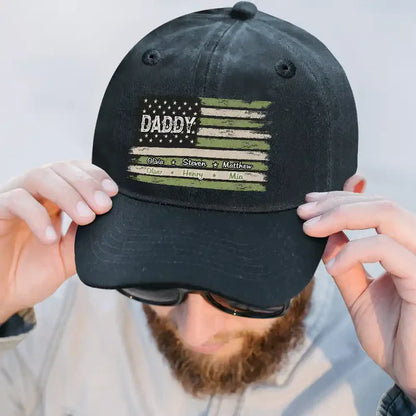 T-Shirt / Hoodie material and size view - Custom American Flag Dad Cap