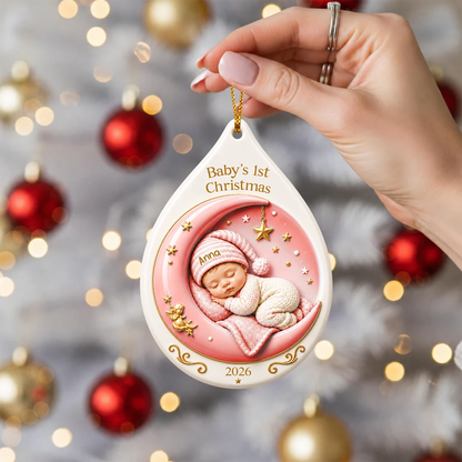 Baby's 1st Christmas Moon Ornament - Personalized Keepsake for Newborn