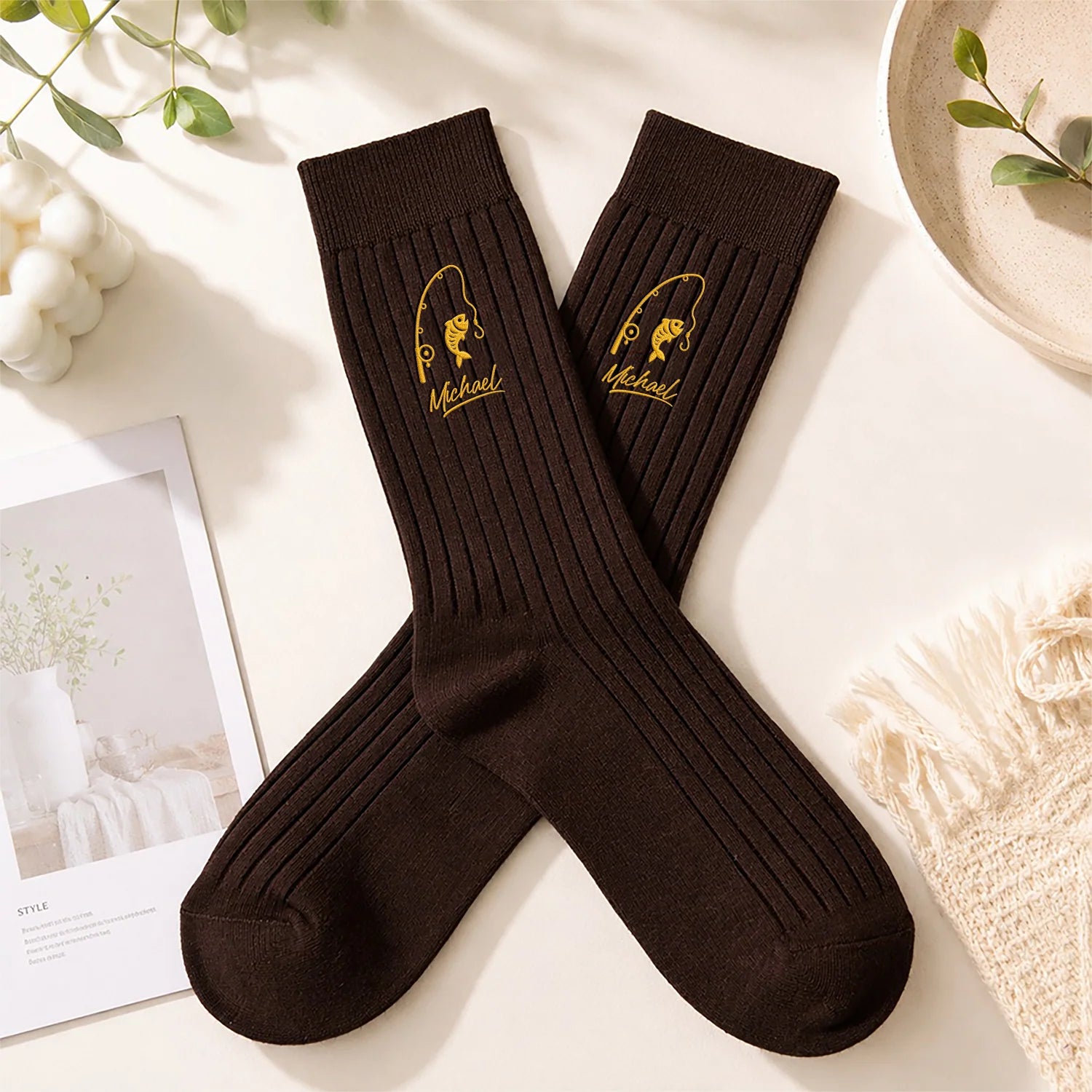Custom Name Fishing & Athletic Socks - Personalized Crew Socks Gift for Sports Lovers
