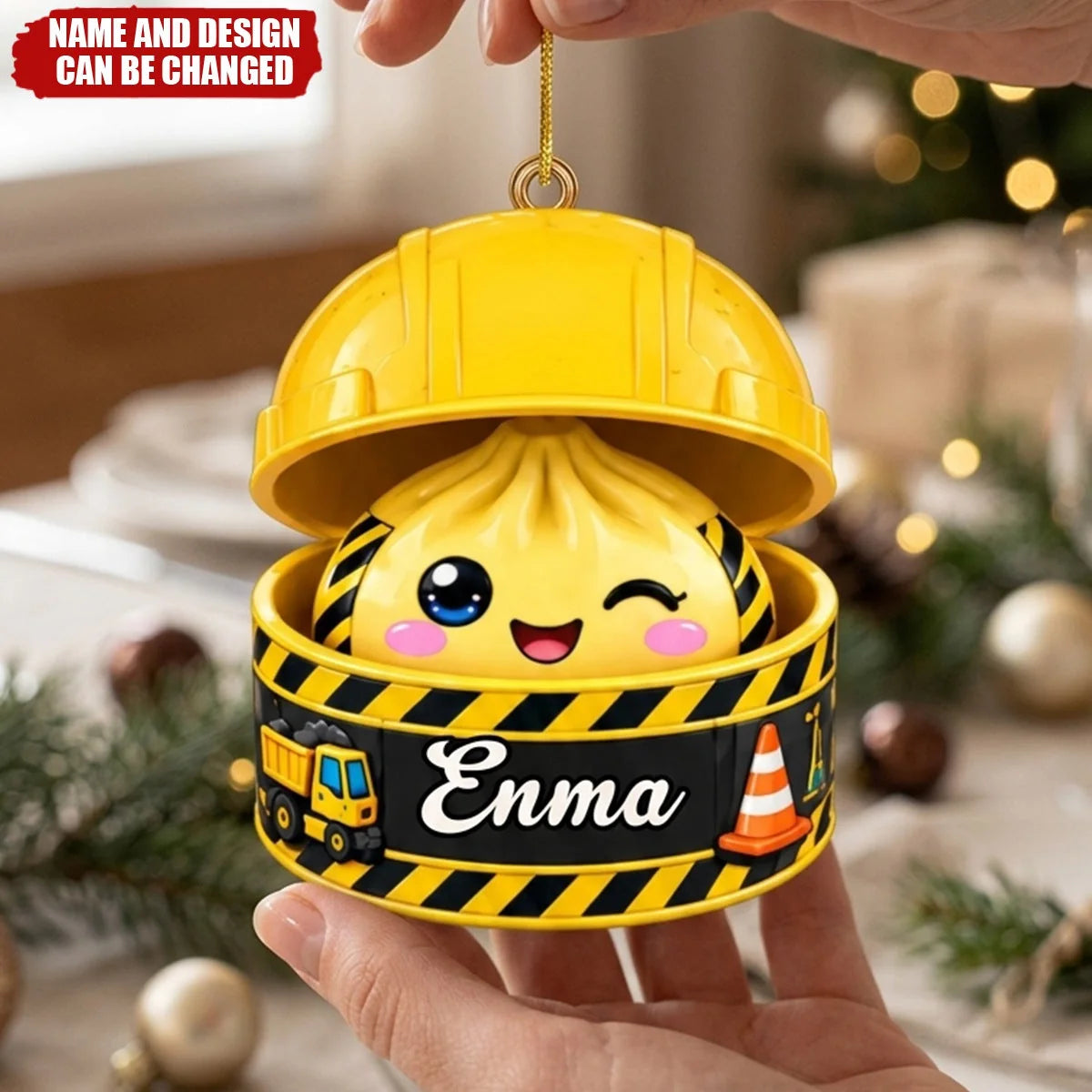 Cute Dumpling Squishy Wooden Ornament - Personalized Name Kids Christmas Gift
