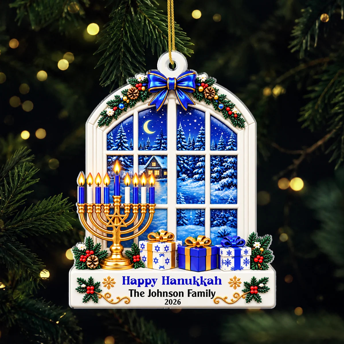 Happy Hanukkah Personalized Acrylic Ornament - Custom Holiday Keepsake Gift for Family