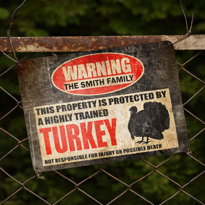 Personalized turkey farm metal sign with custom family name for funny homestead yard decor image 6