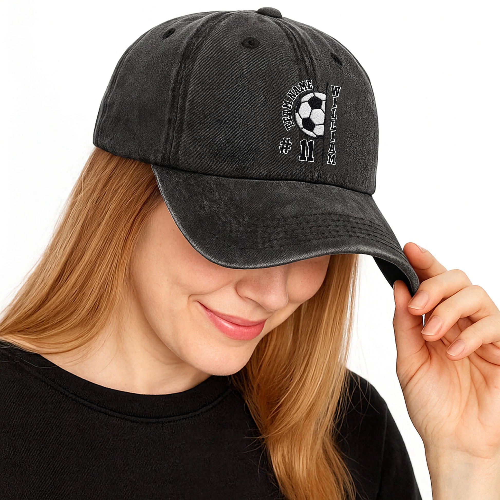 Personalized soccer team denim cap with custom name and number print - perfect gift for sports fans image 6