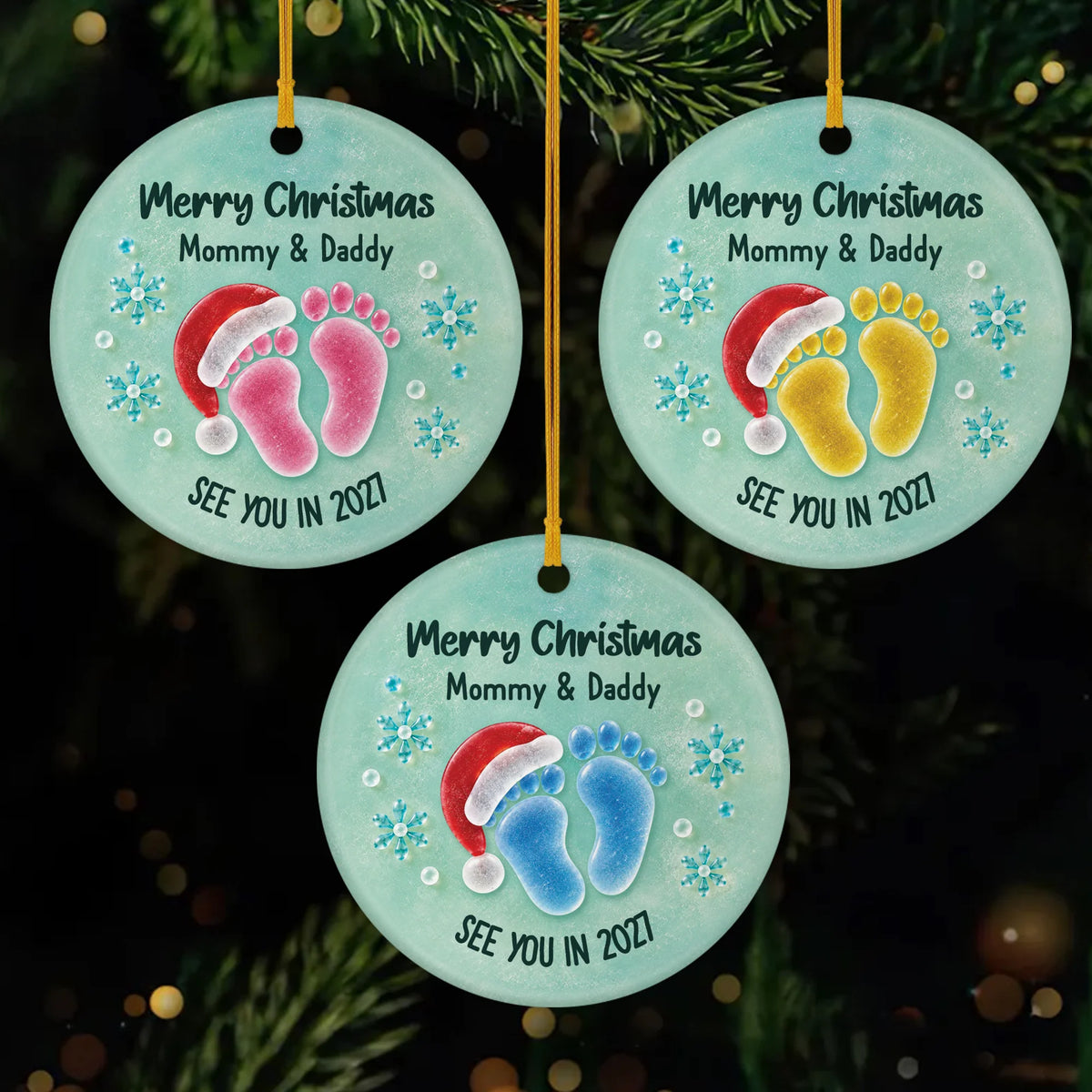 "Merry Christmas Mommy & Daddy" Personalized Expecting Parents Ceramic Ornament - Custom Baby Keepsake Gift