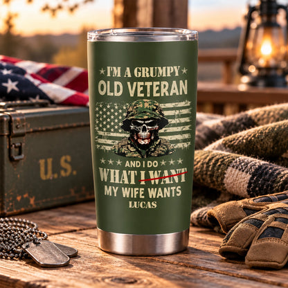I'm a Grumpy Old Veteran Personalized Tumbler - Custom Birthday and Veterans Day Gift for Husbands