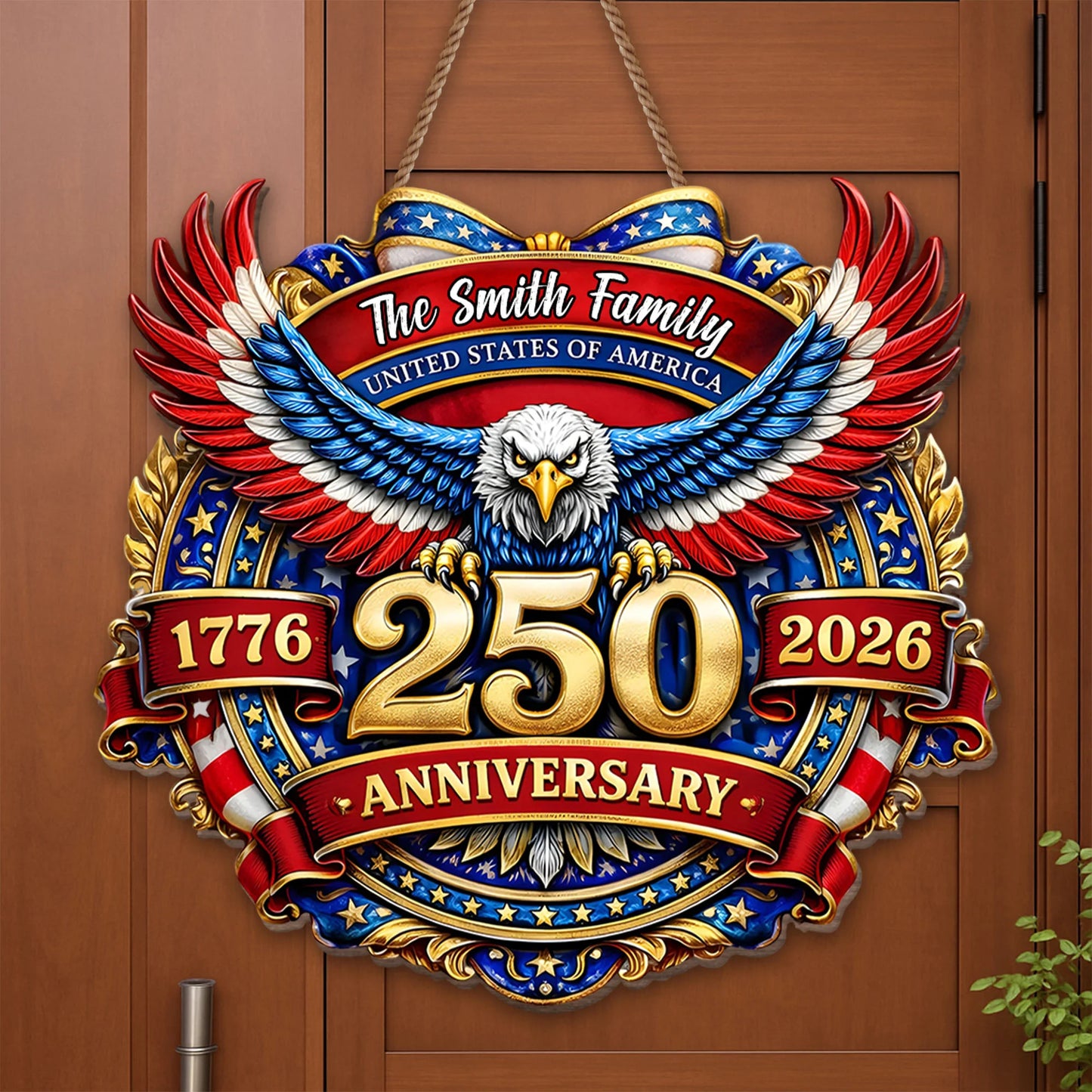 Wood Sign material and size view - Personalized Usa 250Th Anniversary Wood Sign