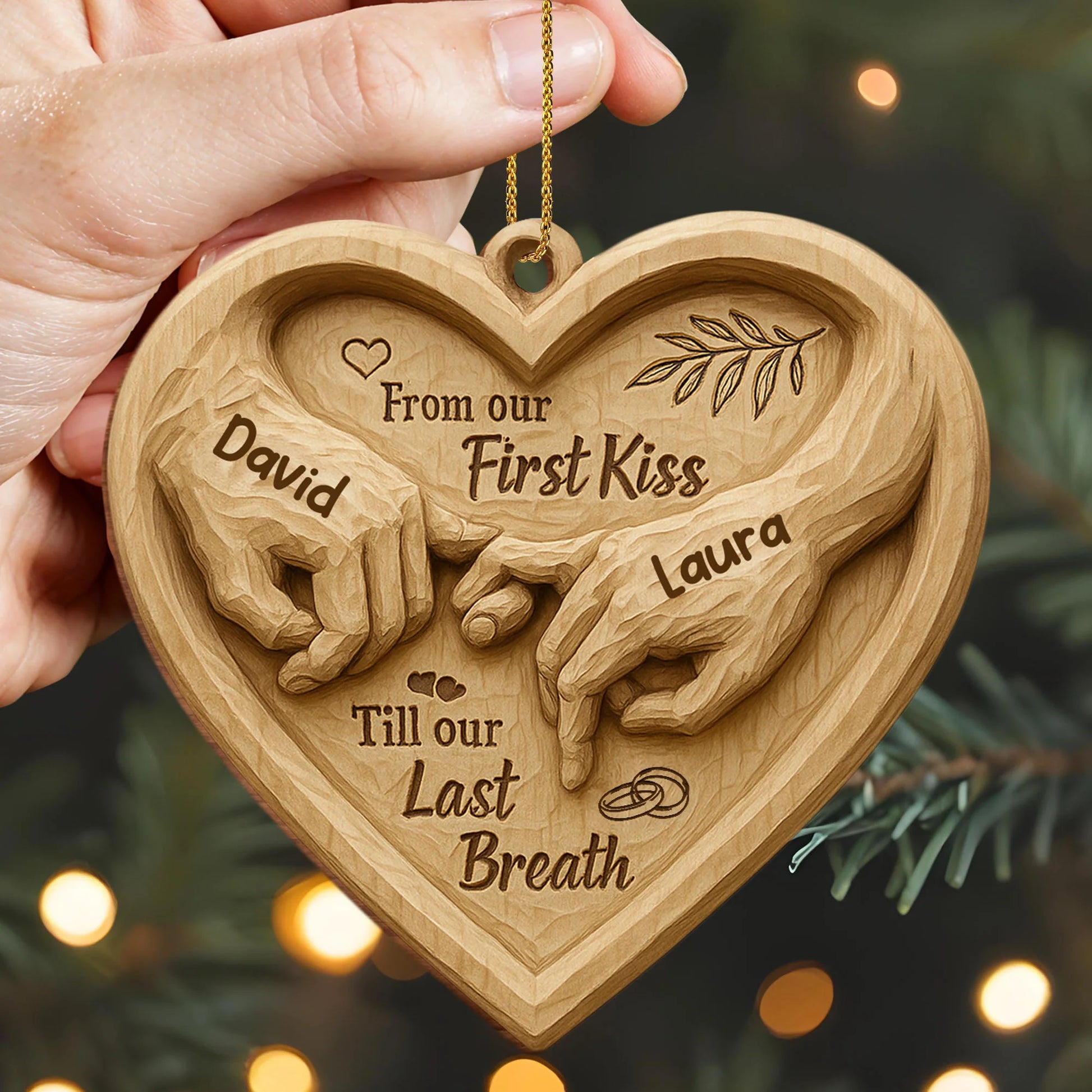 Wooden Ornament material and size view - Custom Couples Ornament
