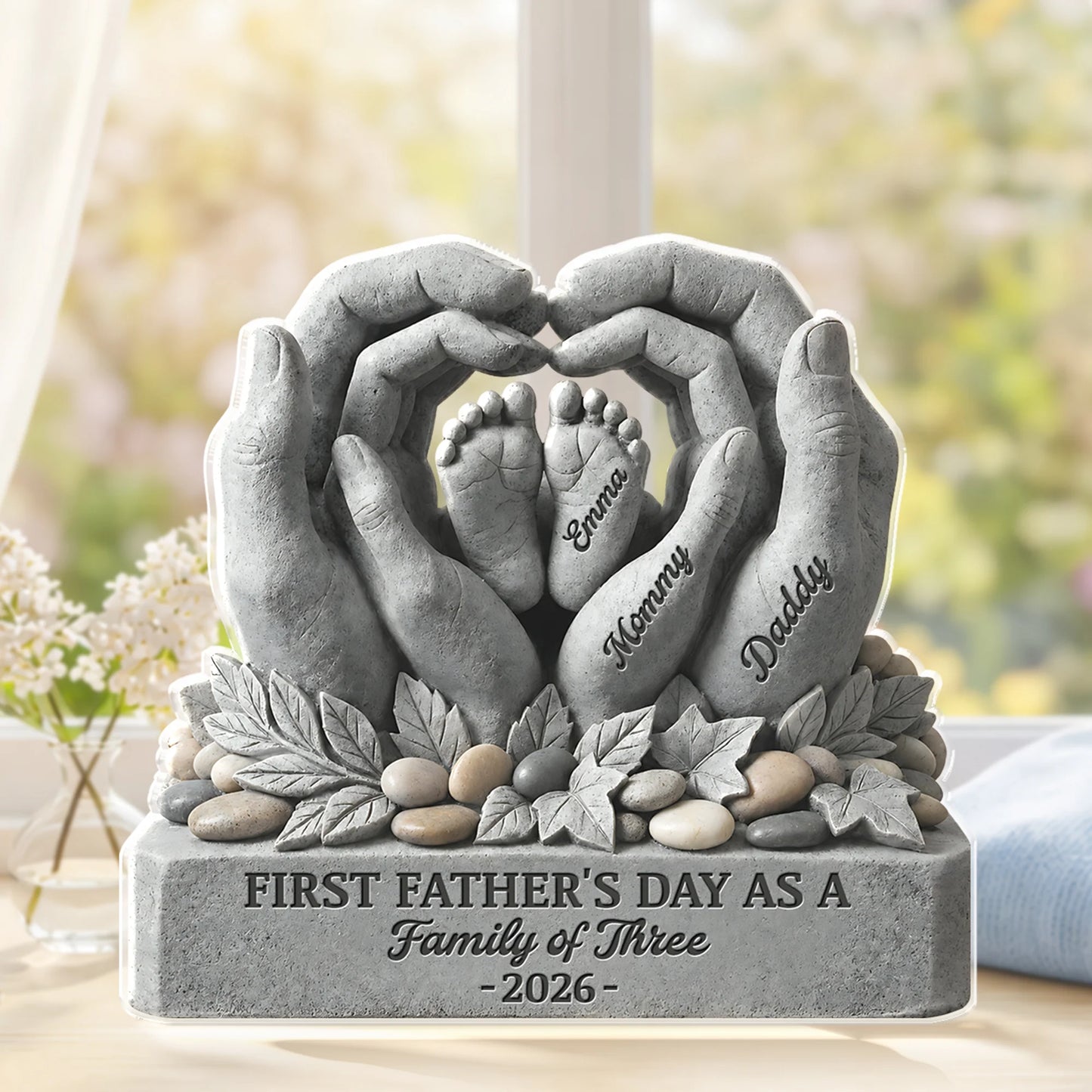 First Mother's Day as a Family of Three - Personalized New Mom Acrylic Plaque Keepsake