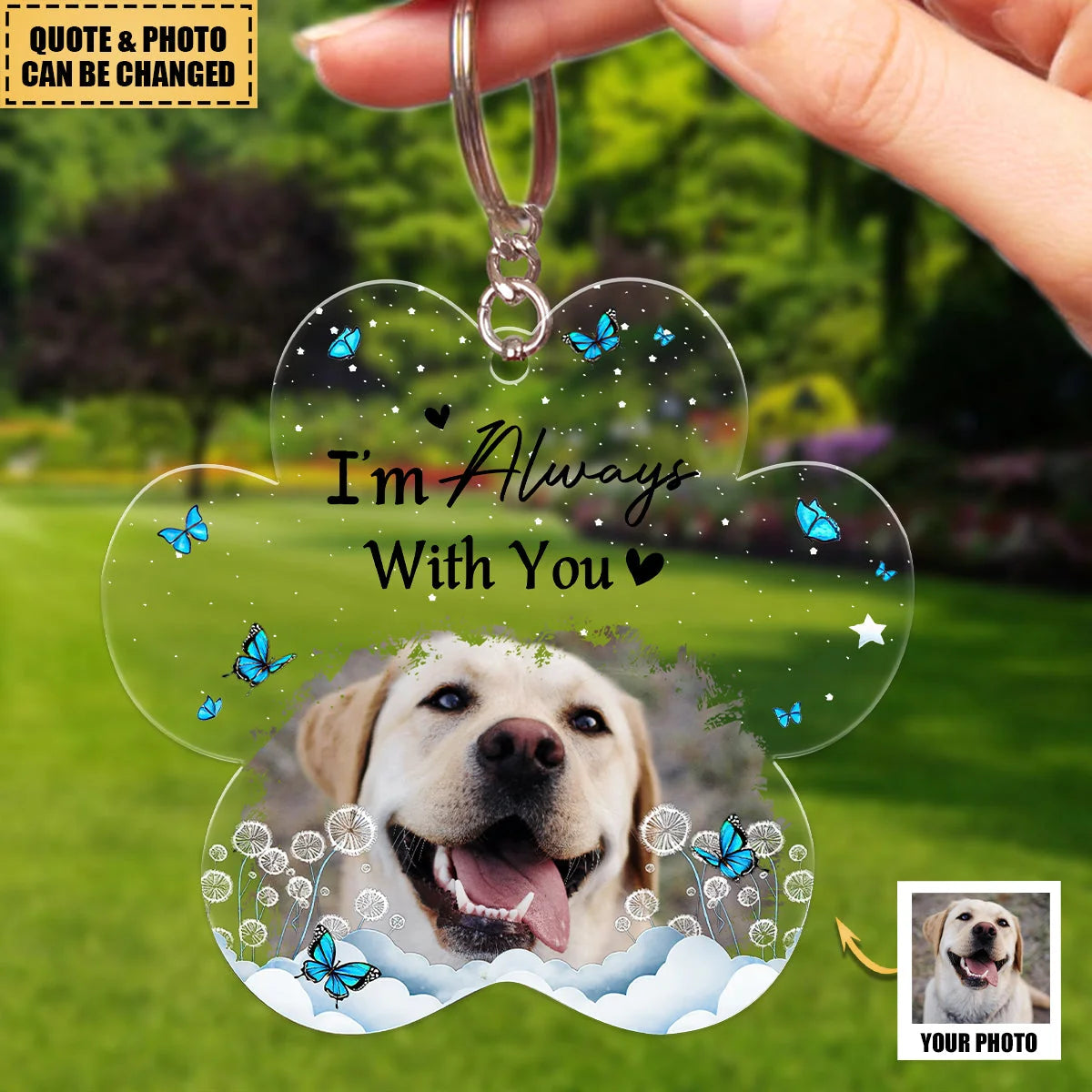 I'm Always With You Personalized Dog Memorial Acrylic Keychain - Custom Pet Loss Keepsake Gift